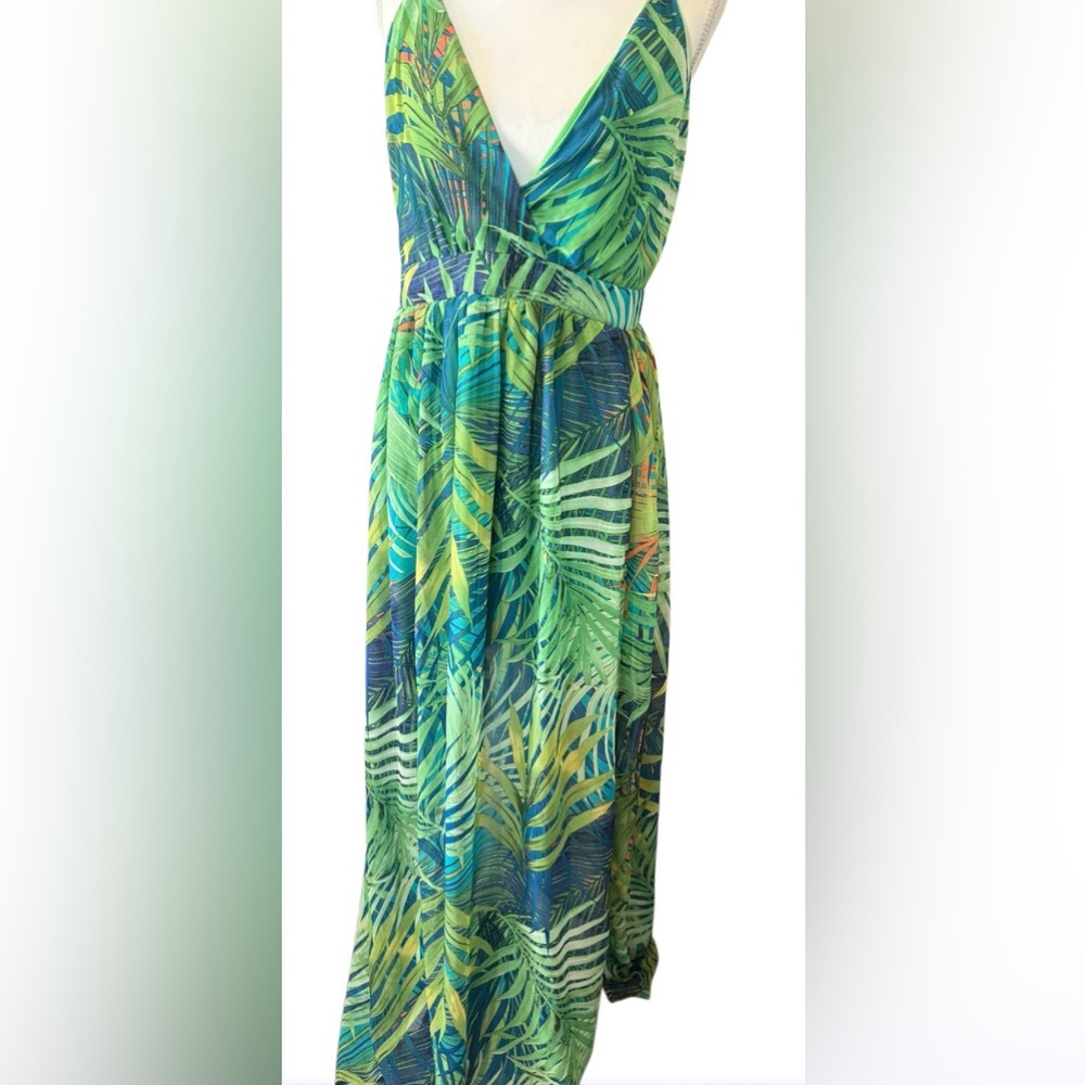 Revamped Tropical Leaf Maxi Skirt in Green and Teal